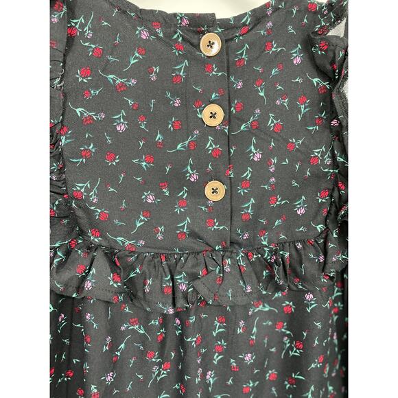 Jessica Simpson Girls Black Red Floral Ruffle Long Sleeve Dress NEW Size 4 - Picture 8 of 11